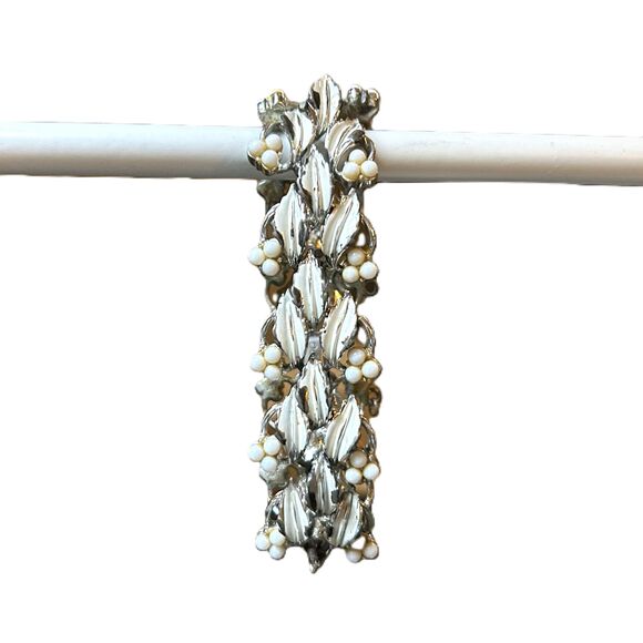 Coro Jewelry - Vintage Coro Silver Tone White Enamel Leaf Berry Bracelet